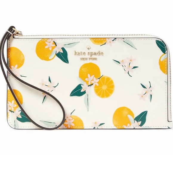 Kate Spade New York Women's Lucy Orange Toss Printed Medium L-zip Wristlet. NWT! - Picture 2 of 7